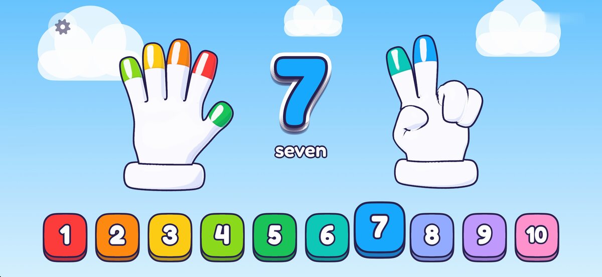 Seven fingers up and a big 7, with the number buttons one to ten along the bottom